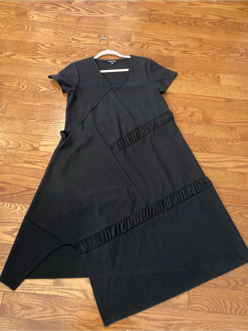 Athena Marie Black Asymmetrical Short-Sleeve Dress